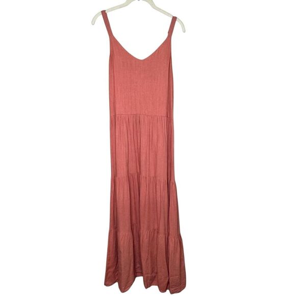 Splendid Tiered Maxi Dress Size Medium Salmon Peach Adjust. Strap Linen Viscose - Picture 1 of 10